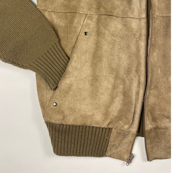 Vintage Leather Sweater Brown Beige Jacket 80s Oakton Size Large - Picture 2 of 7